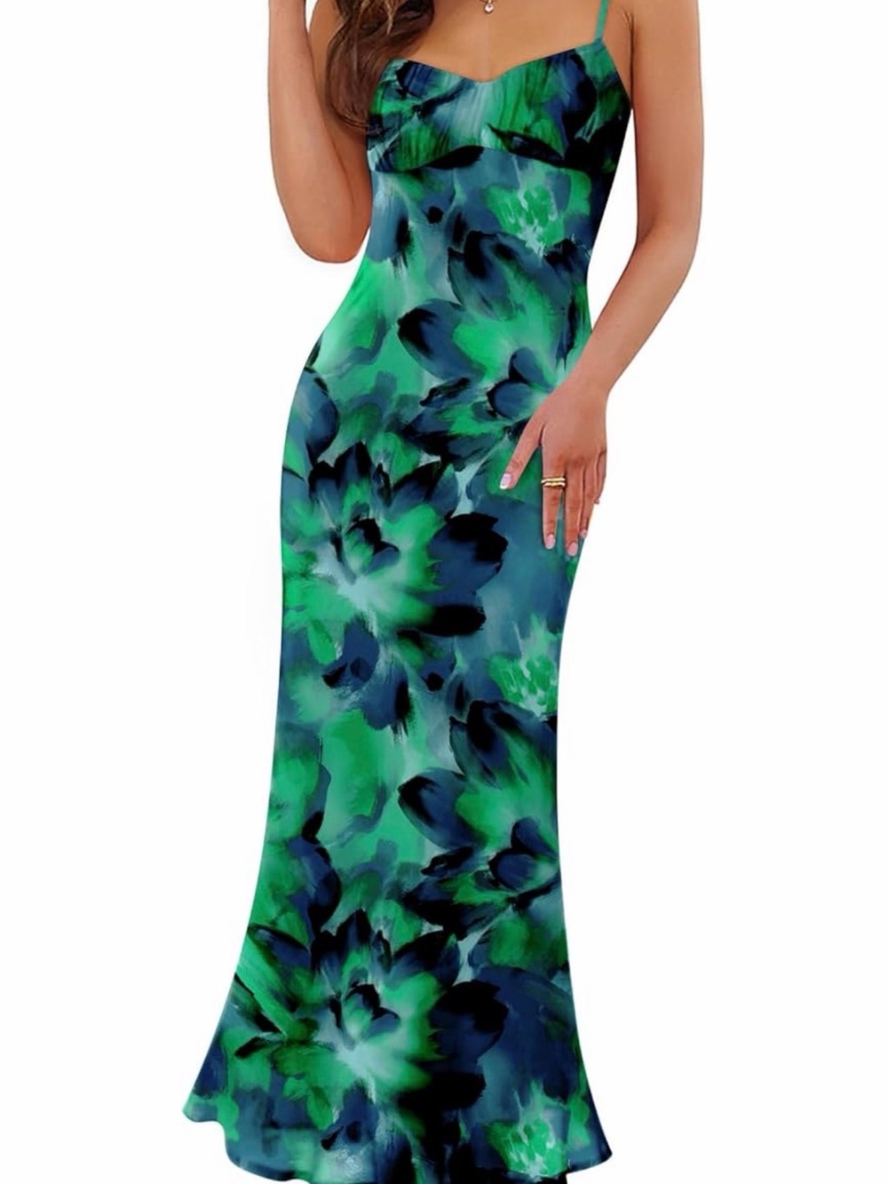Green Blue Floral Slip Maxi Dress
